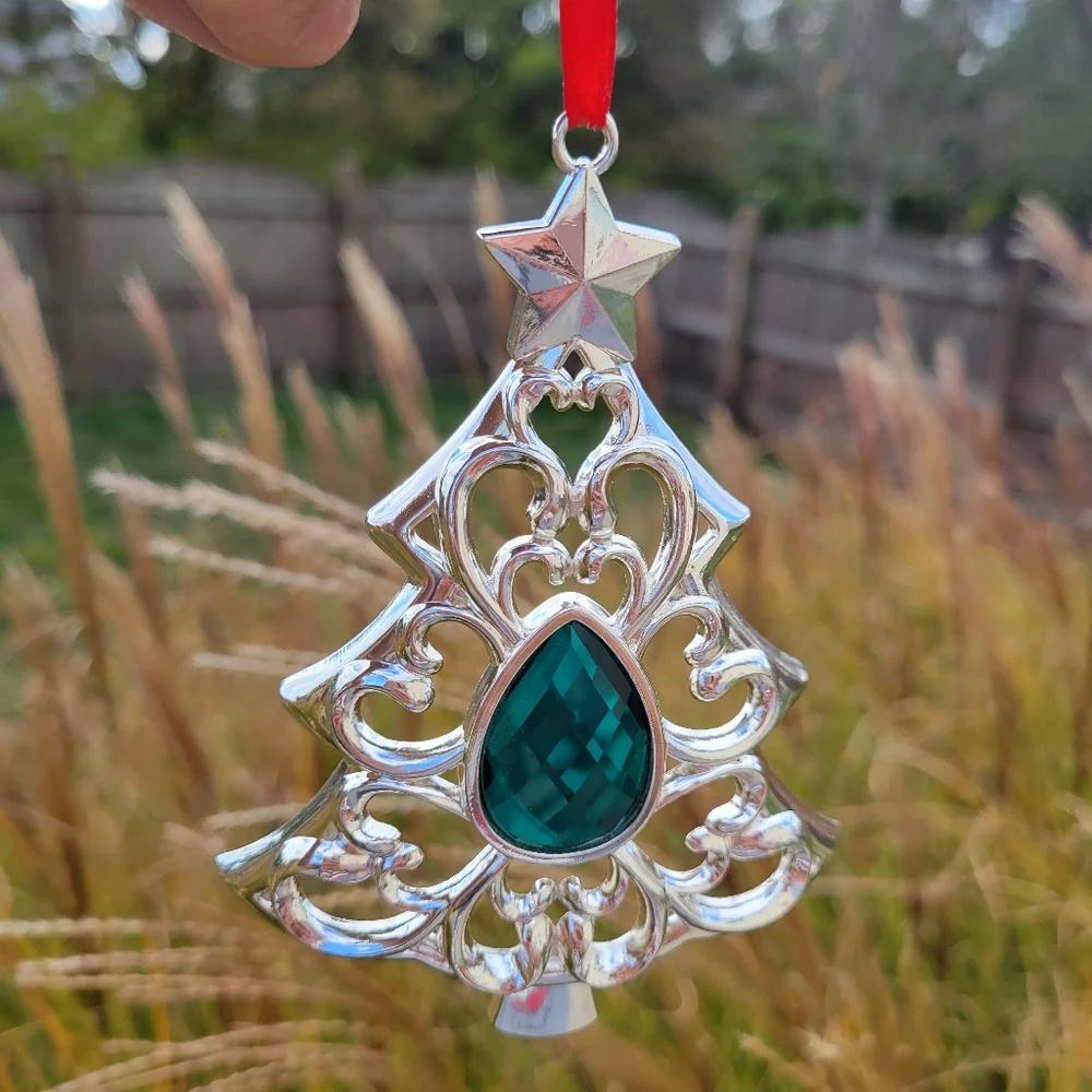 Lenox Silver-tone Christmas Tree Ornament ~ Teal Embellishment ~ GUC ~ Pretty!